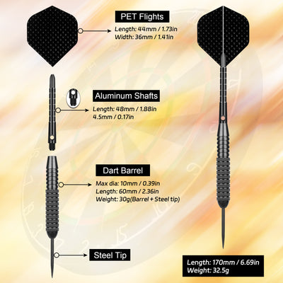 ZB02-steel pointed dart 30g black 2BA thread professional competition dart aluminum shaft PET tail wing complete set of accessories