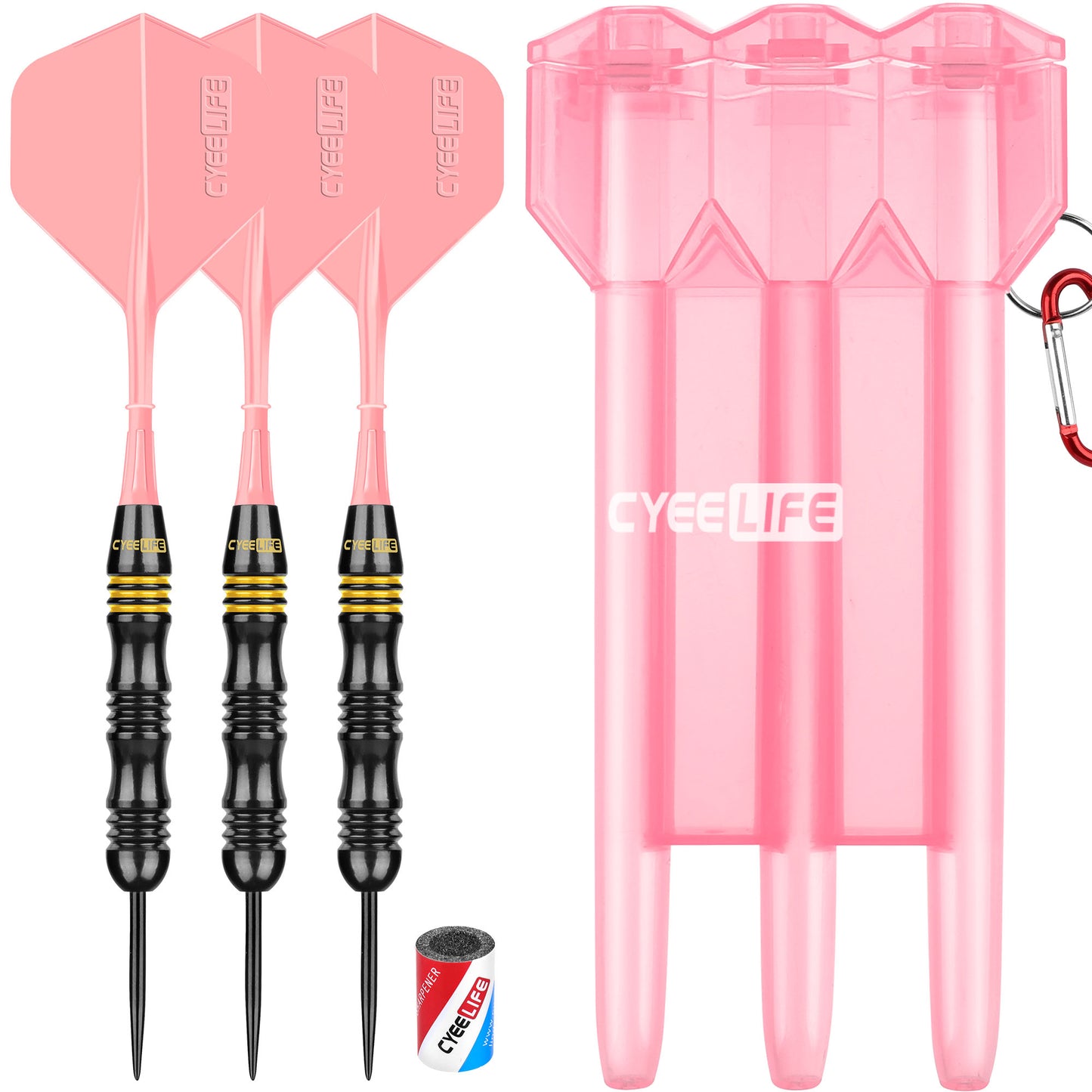 Fléchettes à pointe en acier et laiton de 24 g, avec étui de transport et taille-crayon, 7 couleurs