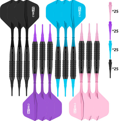 Soft tip Darts Set 16/18g with Integrated Flights&100 Plastic Points,Flights Don't Fall Off&Not Easy to Break&Easy to Use&Colorful&Durable