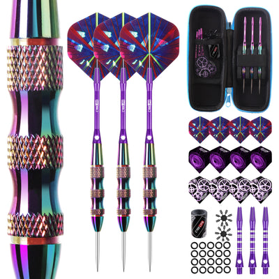 ZF12 24.4g Brass Darts Set – Professional 3-Piece Dart Kit with 12 PTE Flights, 6 Aluminum Shafts, Tip Care Stone, Rubber Rings, Flight Protectors & PU Carrying Bag, 165mm