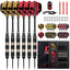 ZF04 Black Brass Steel Tip Darts Set of 6, 9 Aluminum Shafts, 24 PTE Flights, Case, Sharpener & Tool, 167mm