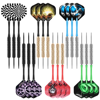 Darts Metal Tip, 18 Pieces Professional Steel Darts, Steel Darts Set with Shaft and Flights, for Beginners and Hobbyists 18g