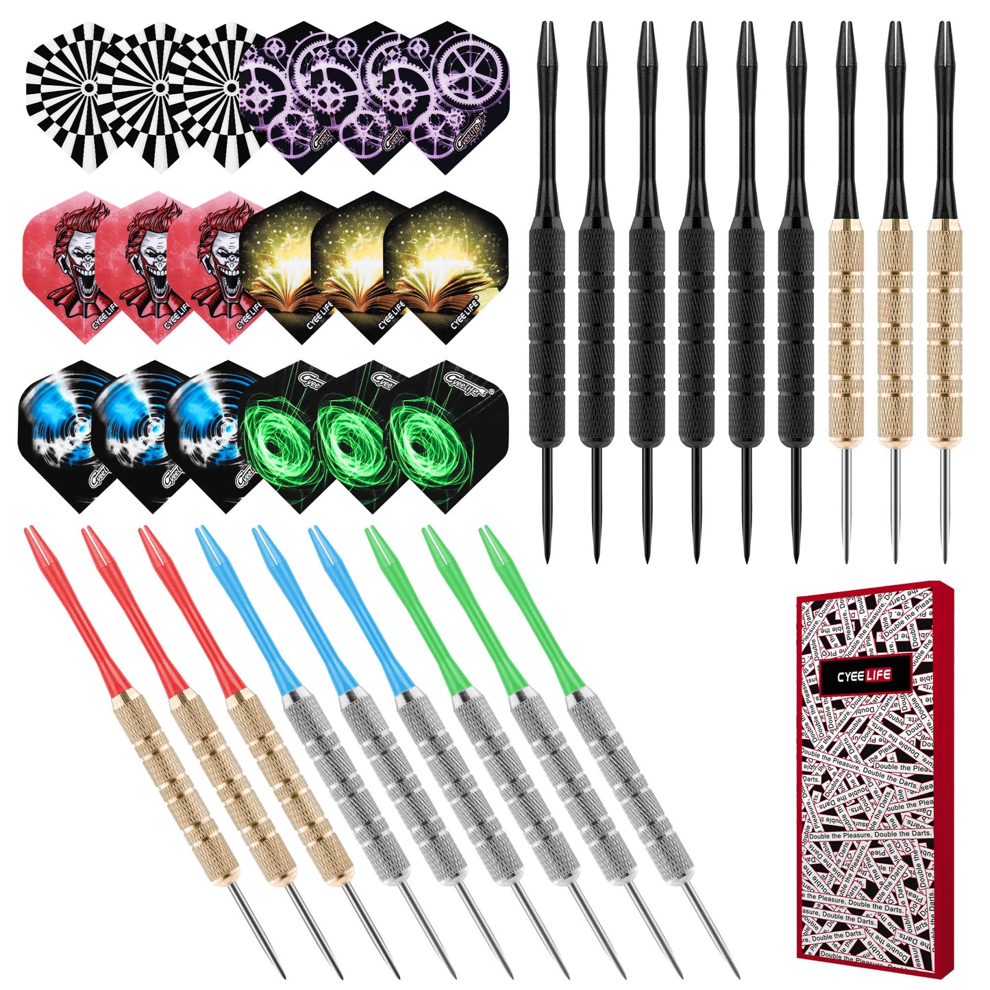 Darts Metal Tip, 18 Pieces Professional Steel Darts, Steel Darts Set with Shaft and Flights, for Beginners and Hobbyists 18g
