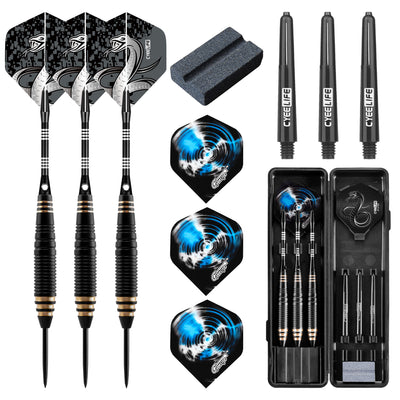 ZF09 26g Brass Steel Tip Darts Set of 3, 3 Aluminum + 3 PC Shafts, 6 PTE Flights, Case & Sharpener