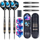 ZF10B 25g Black Brass Steel Tip Darts Set of 3, 3 Aluminum + 3 PC Shafts, 6 PTE Flights, Case & Sharpener, 166mm
