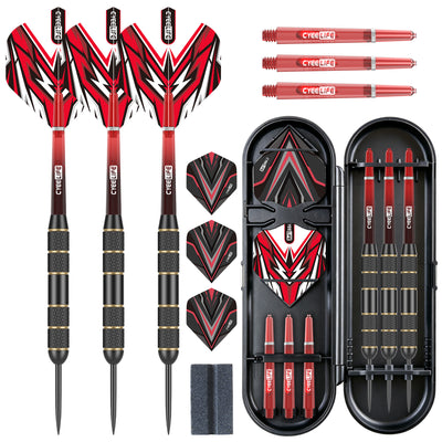 ZF02 28g Brass Steel Tip Darts Set of 3 with Sharpening Stone, 6 PC Shafts, 6 PET Flights
