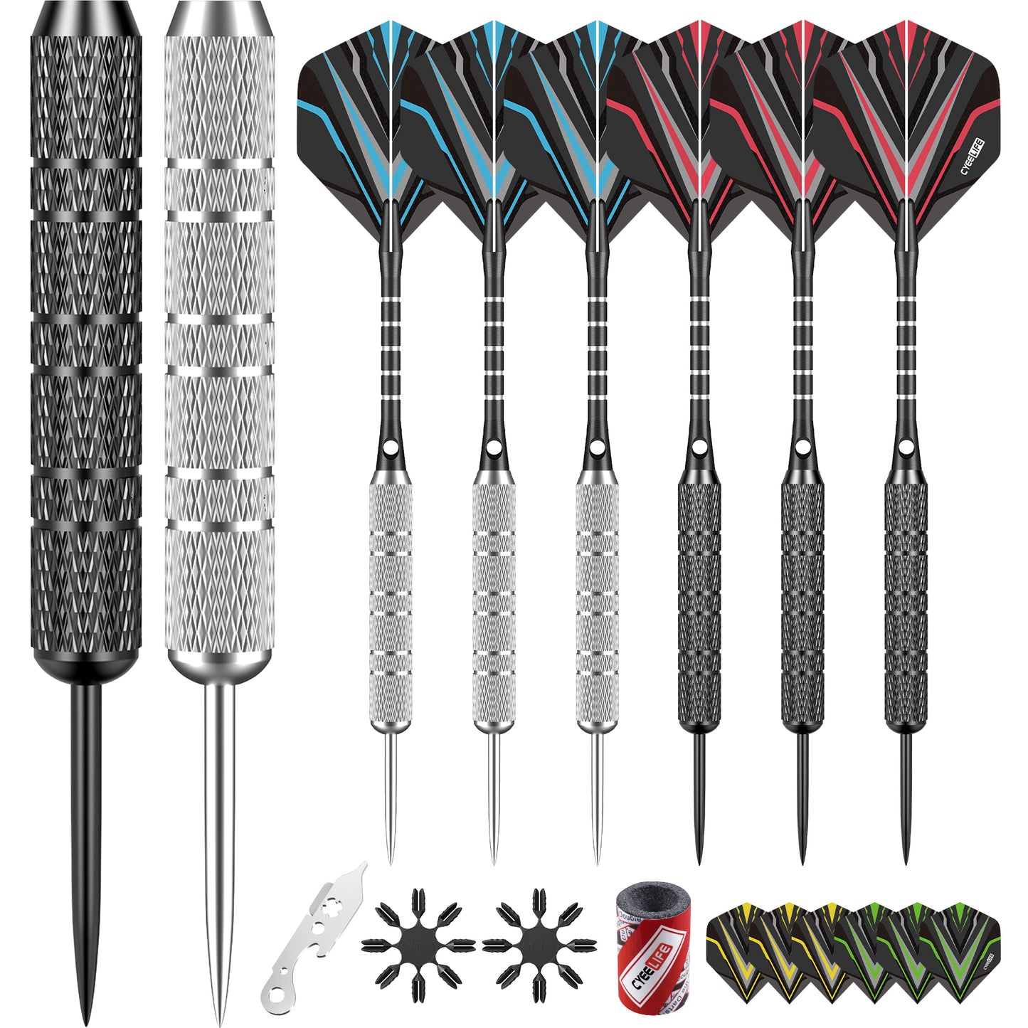 ZB01 -20G Steel Tip Dart Set, Metal Tip Darts with Aluminum Shafts,12 Extra Flights,Dart Tool, Dart Sharpener,Flights Protector,Dart Set