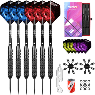 ZB02- 6PCS Steel tip DARTS SET 28G with plastic dart case and Extra accessories （Dart barrel 26g )