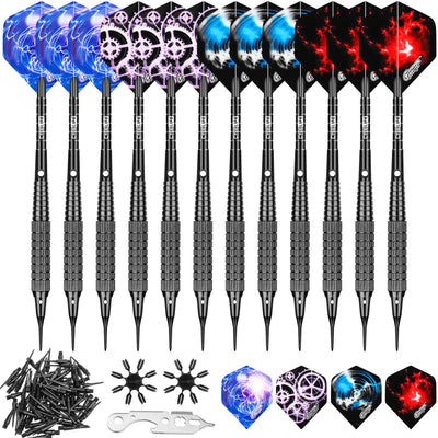 Soft Tip Darts 16/18/20g with extra accessories,black/silver
