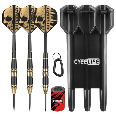 ZF10D 26g Black Brass Steel Tip Darts Set of 3, Integrated Flights, Case & Sharpener, 156mm