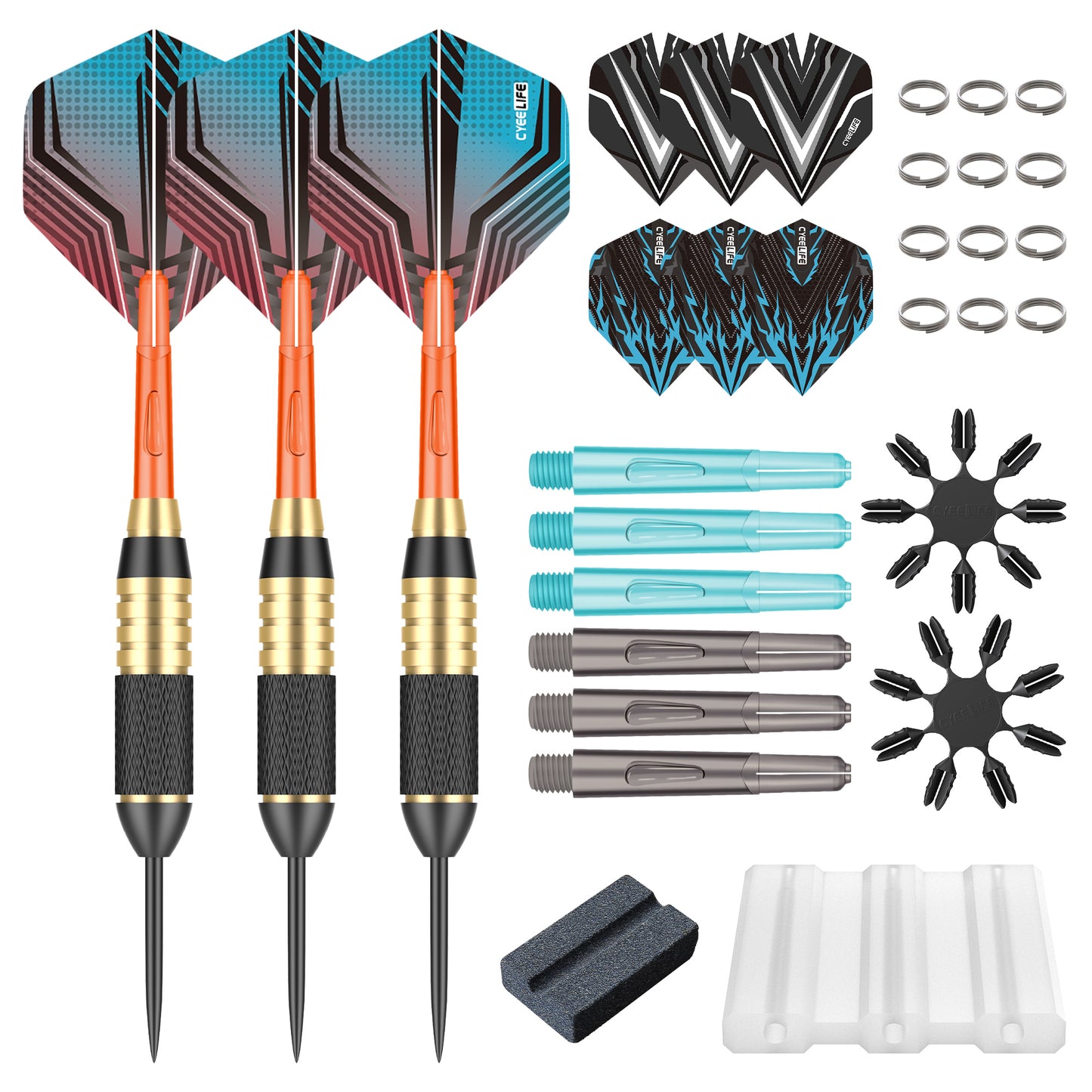 ZF11A 25g Bullet-Shaped Brass Darts Set – Professional 3-Piece Dart Kit with 9 PTE Flights, 9 PC Shafts, Sharpening Stone & Accessories, 129.5mm