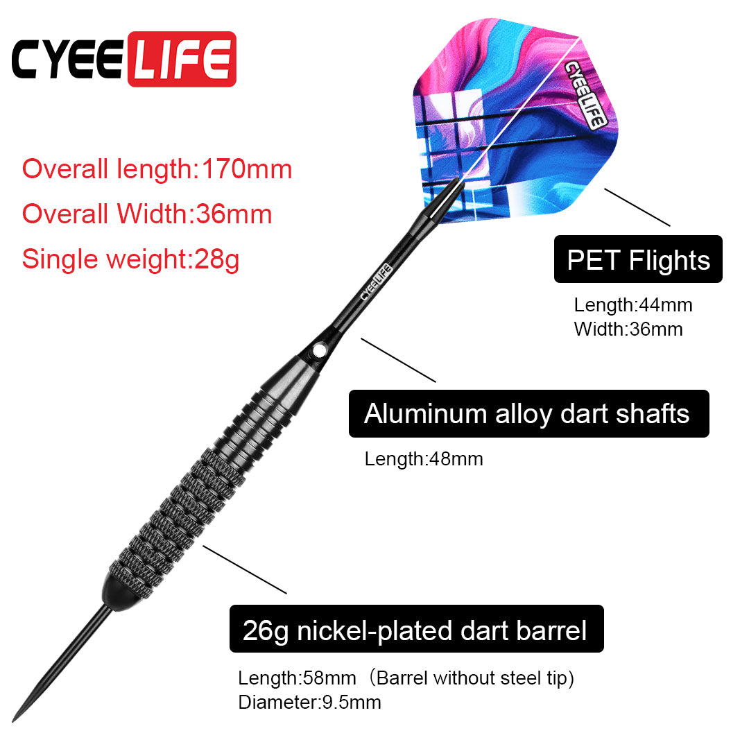 ZB02 Steel tip DARTS SET 28G with plastic dart case and Extra accessories （Dart barrel 26g )