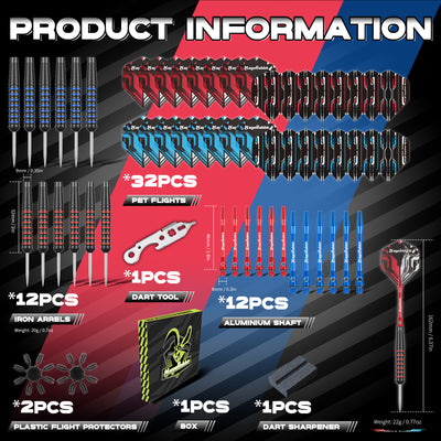 MageRabbit 22g Steel tip Darts Set with extra accessories 12pcs of 1 set