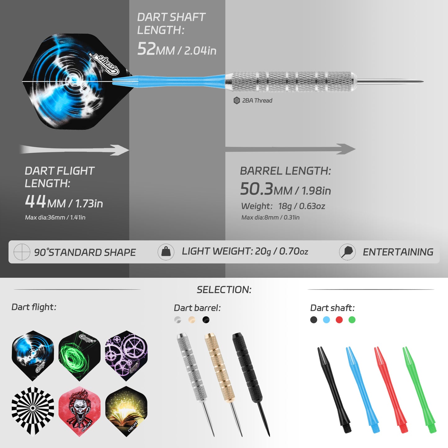 Darts Metal Tip, 18 Pieces Professional Steel Darts, Steel Darts Set with Shaft and Flights, for Beginners and Hobbyists 18g