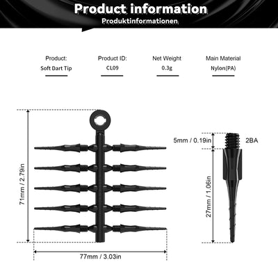 CL09 Plastic dart points 2BA with Straight Plastic Wrench
