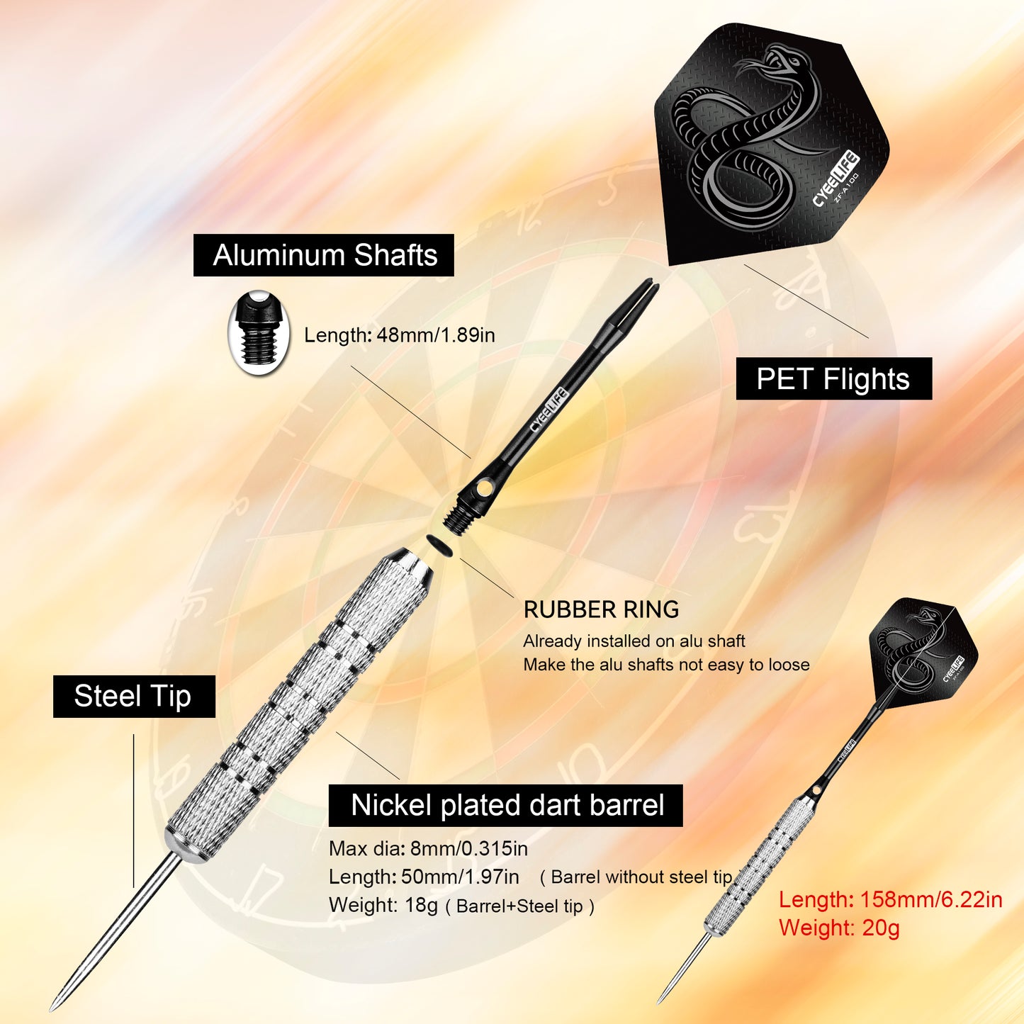 ZB01 Steel tip DARTS SET 20G with plastic dart case and Extra accessories