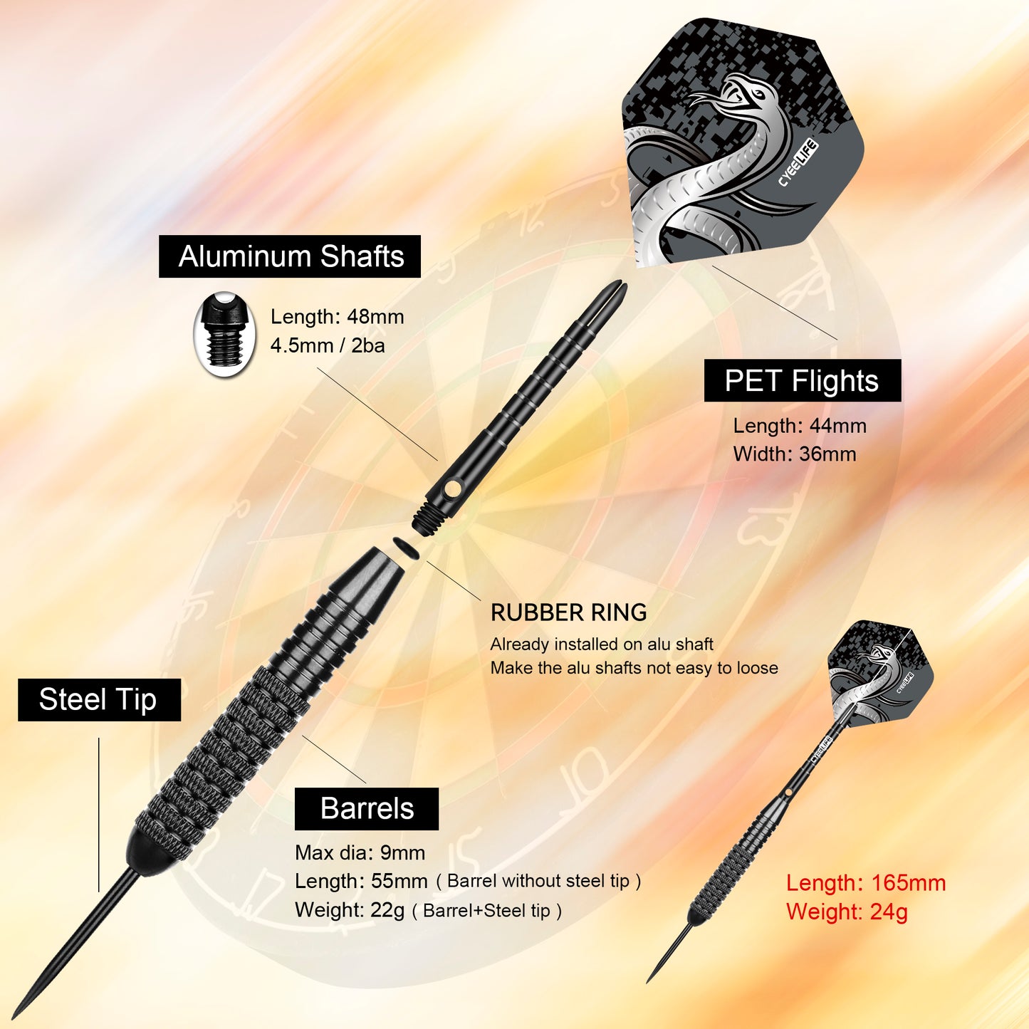 ZB02-23g Steel Darts with case&Alu Shafts,Professional bar darts steel tip set （Dart Barrels 20g）