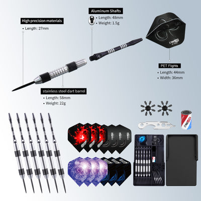 ZQ01 23g Stainless Steel Tip Darts Set with carry case,Aluminum shafts and Extra Flights