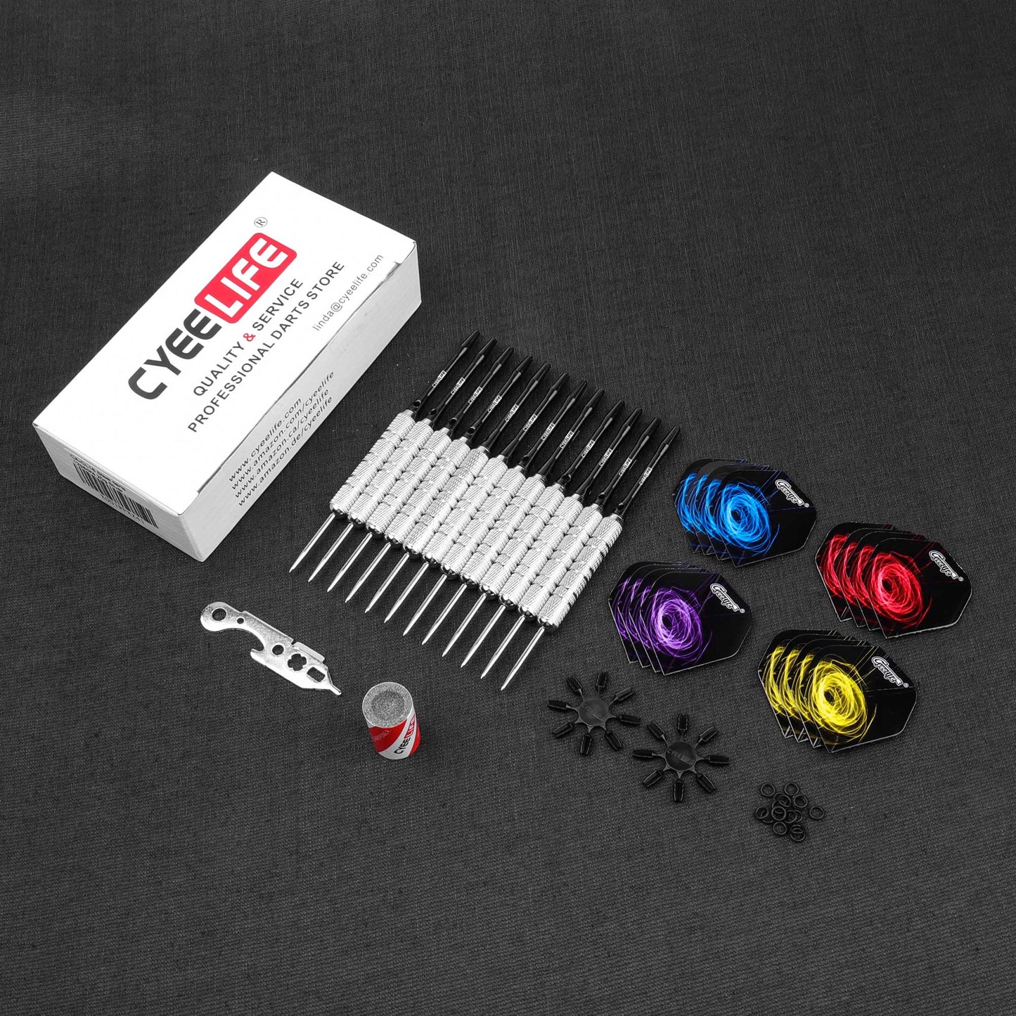 12 Pack Steel Tip Darts, Professional Metal Dart Set with 12 Premium Aluminum Shafts and 4 Style PET Flights and Sharpener,24Grams