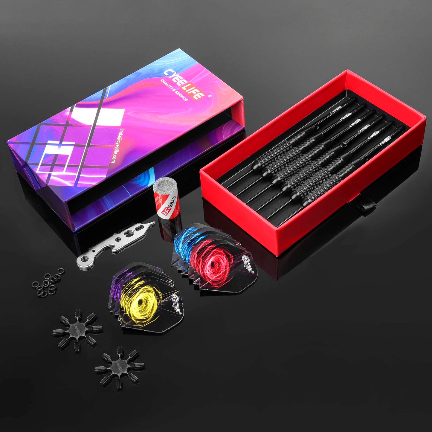 ZB02- 6PCS Steel tip DARTS SET 28G with plastic dart case and Extra accessories （Dart barrel 26g )