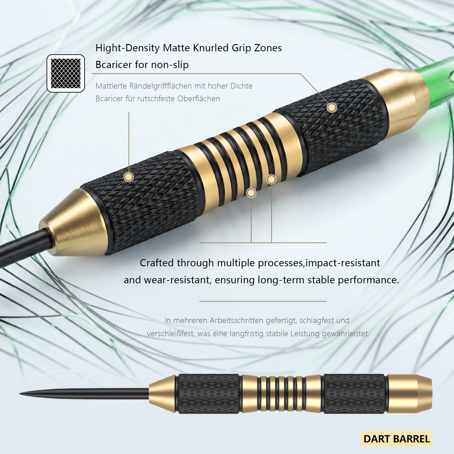 ZF05E 23g Brass Steel Tip Darts Set of 3 with Case, 6 PC Shafts, 6 PET Flights, Sharpener & 8 Protectors