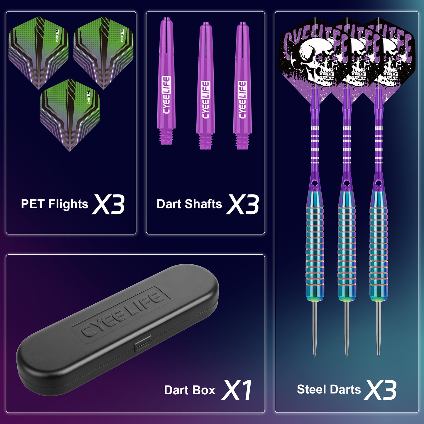ZF10E 23g Brass Darts Set – Professional 3-Piece Dart Kit with Aluminum & PC Shafts, 6 PTE Flights, Storage Case, 154mm