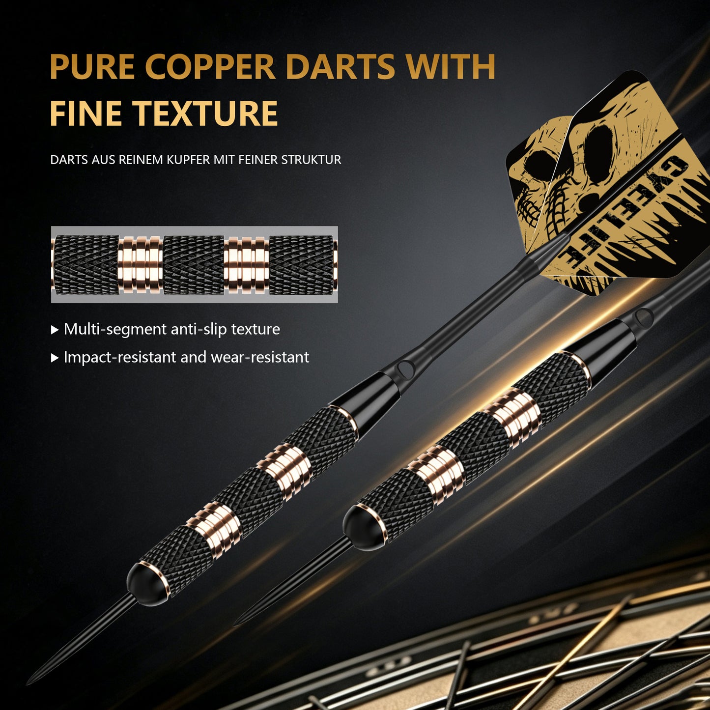 ZF04 Black Brass Steel Tip Darts Set of 6, 9 Aluminum Shafts, 24 PTE Flights, Case, Sharpener & Tool, 167mm
