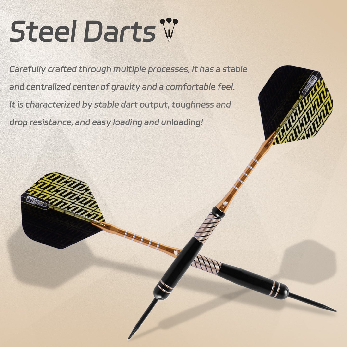 ZF10C 22g Brass Steel Tip Darts Set of 3, 3 Aluminum + 3 PC Shafts, 6 PTE Flights, Case, 169mm