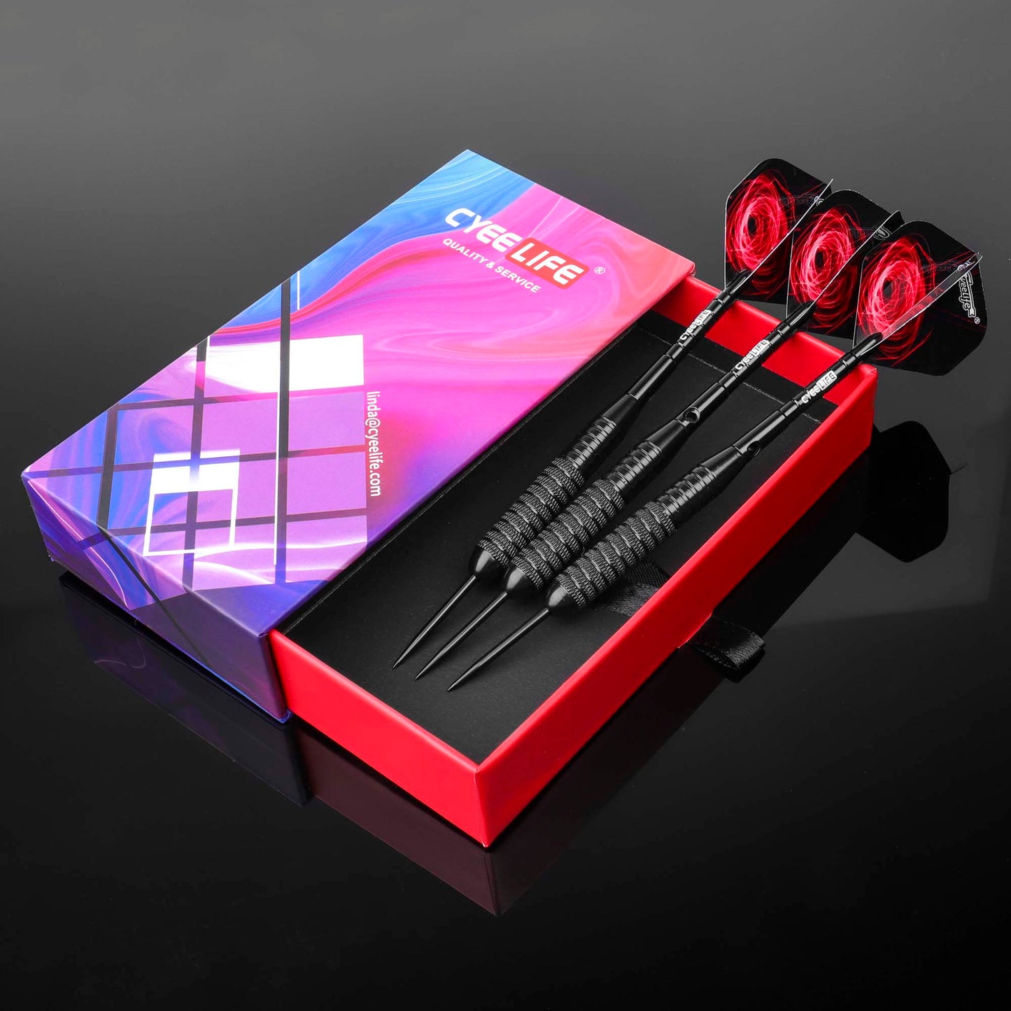ZB02- 6PCS Steel tip DARTS SET 28G with plastic dart case and Extra accessories （Dart barrel 26g )
