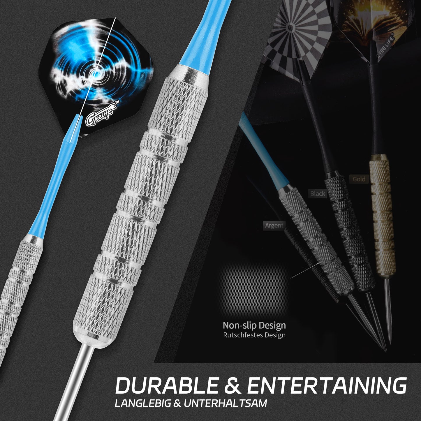 Darts Metal Tip, 18 Pieces Professional Steel Darts, Steel Darts Set with Shaft and Flights, for Beginners and Hobbyists 18g