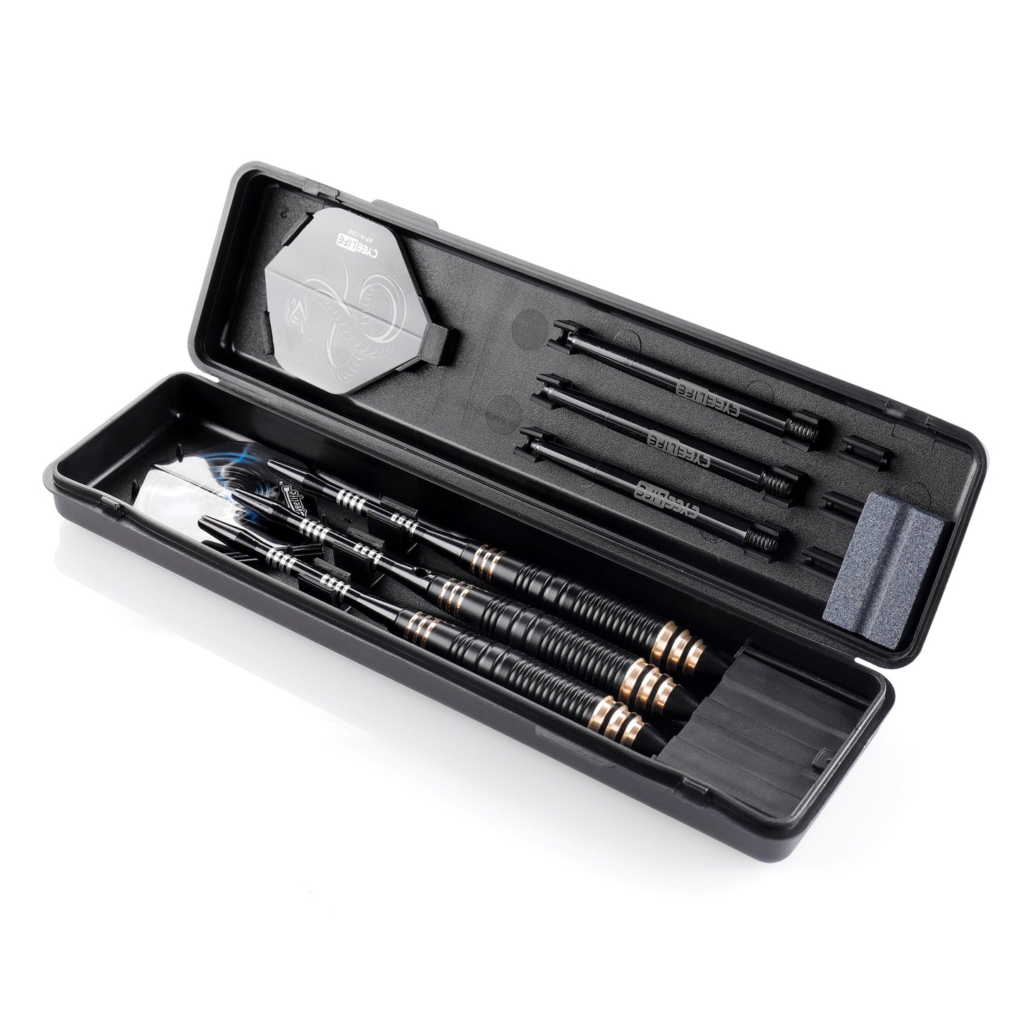 ZF09 26g Brass Steel Tip Darts Set of 3, 3 Aluminum + 3 PC Shafts, 6 PTE Flights, Case & Sharpener