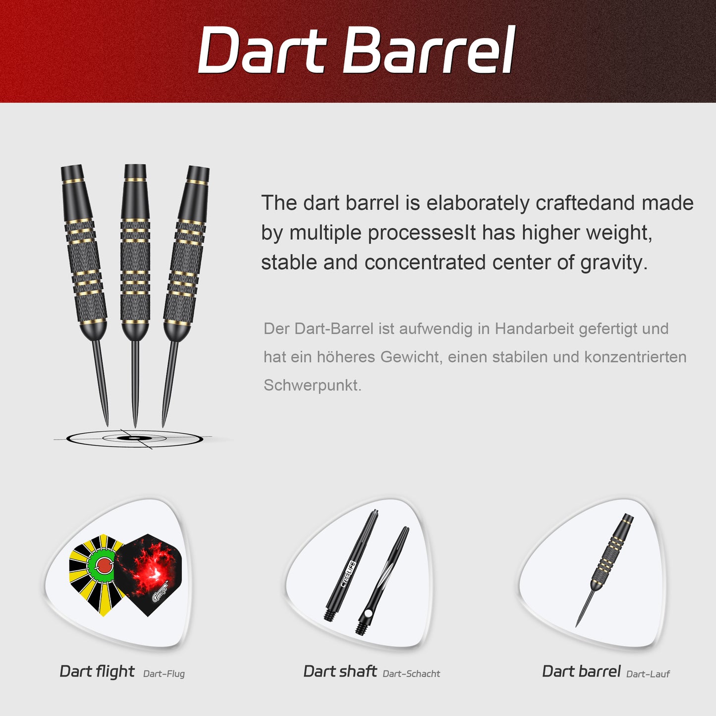 ZF10A 28g Brass Steel Tip Darts Set of 3, 3 Aluminum + 3 PC Shafts, 6 PTE Flights, Case & Sharpener, 163mm