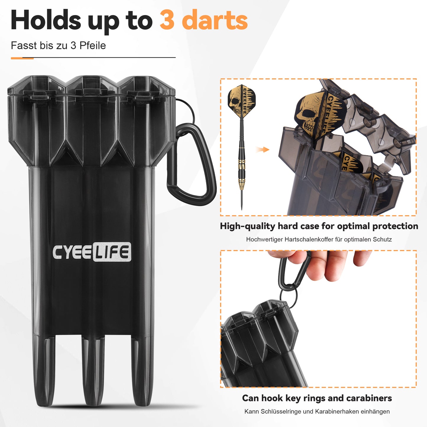 ZF10D 26g Black Brass Steel Tip Darts Set of 3, Integrated Flights, Case & Sharpener, 156mm