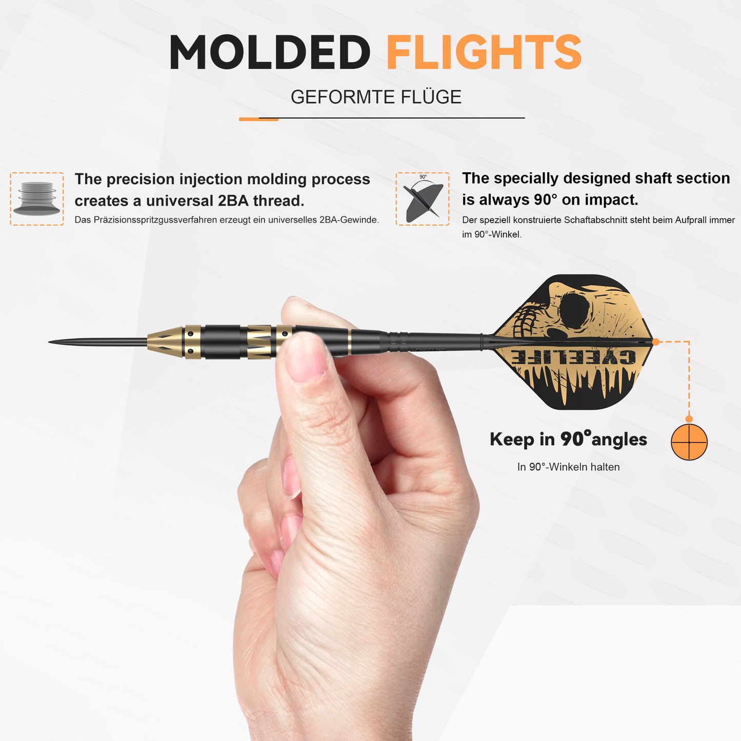ZF10D 26g Black Brass Steel Tip Darts Set of 3, Integrated Flights, Case & Sharpener, 156mm