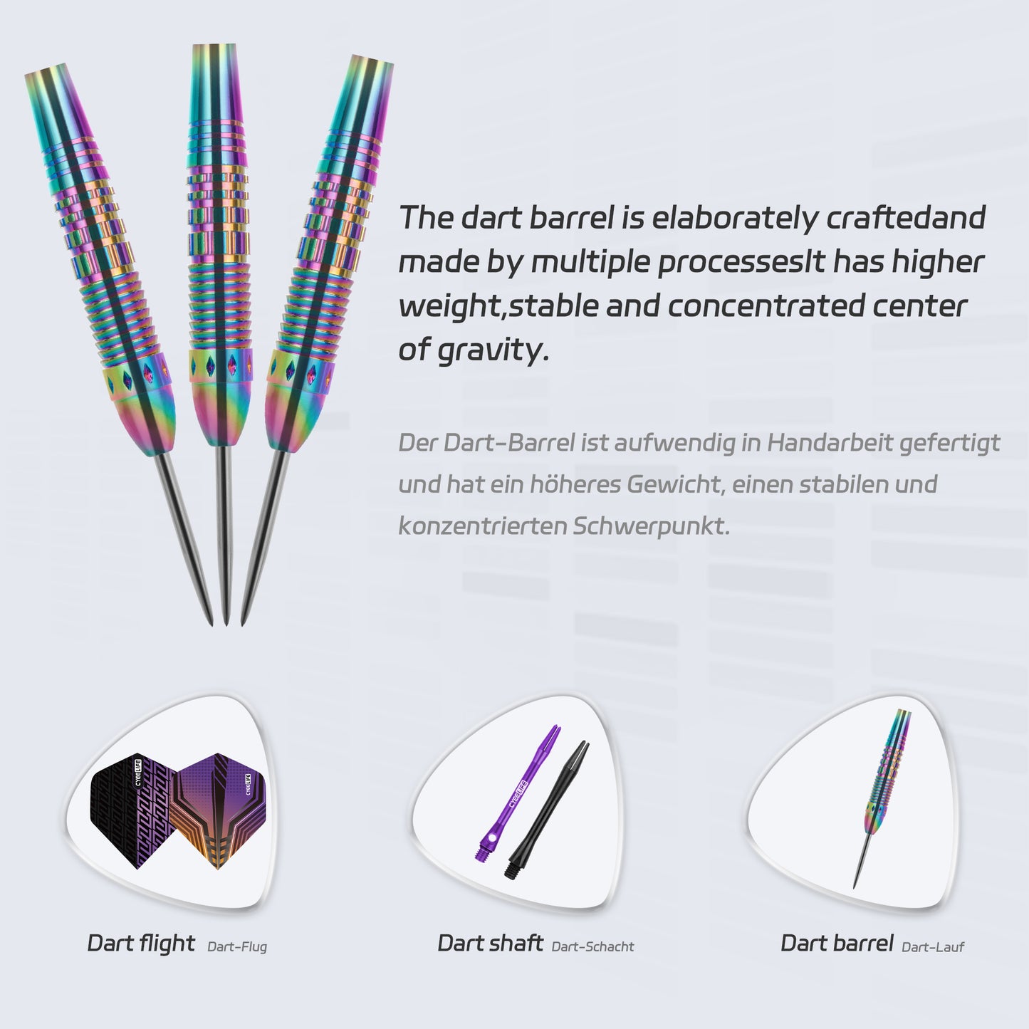 ZF10B 25g Brass Steel Tip Darts Set of 3, 3 Aluminum + 3 PC Shafts, 6 PTE Flights, Case, 166mm