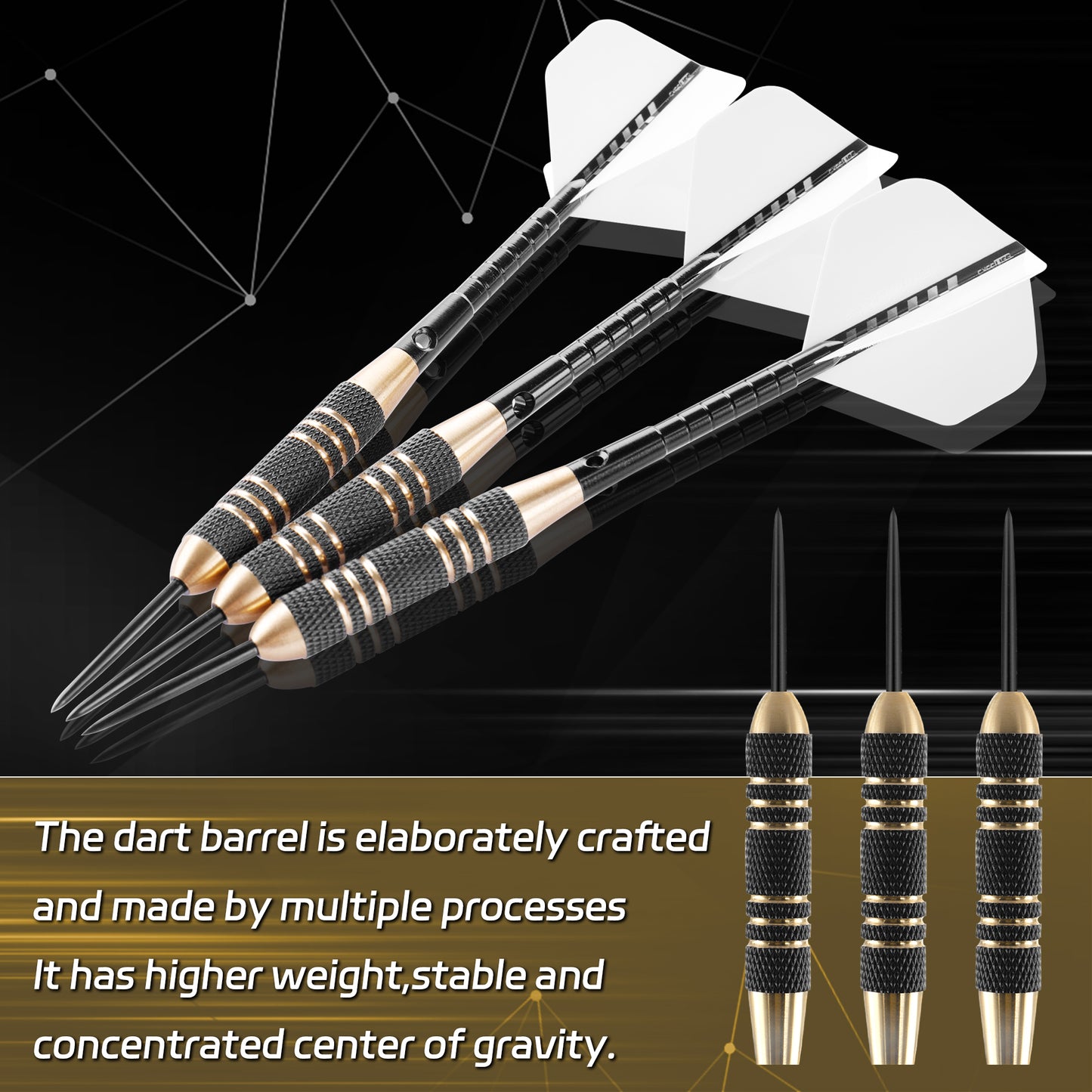 ZF05F 24g Brass Steel Tip Darts Set of 3 with Sharpener, 3 Aluminum + 3 PC Shafts, 6 PTE Flights