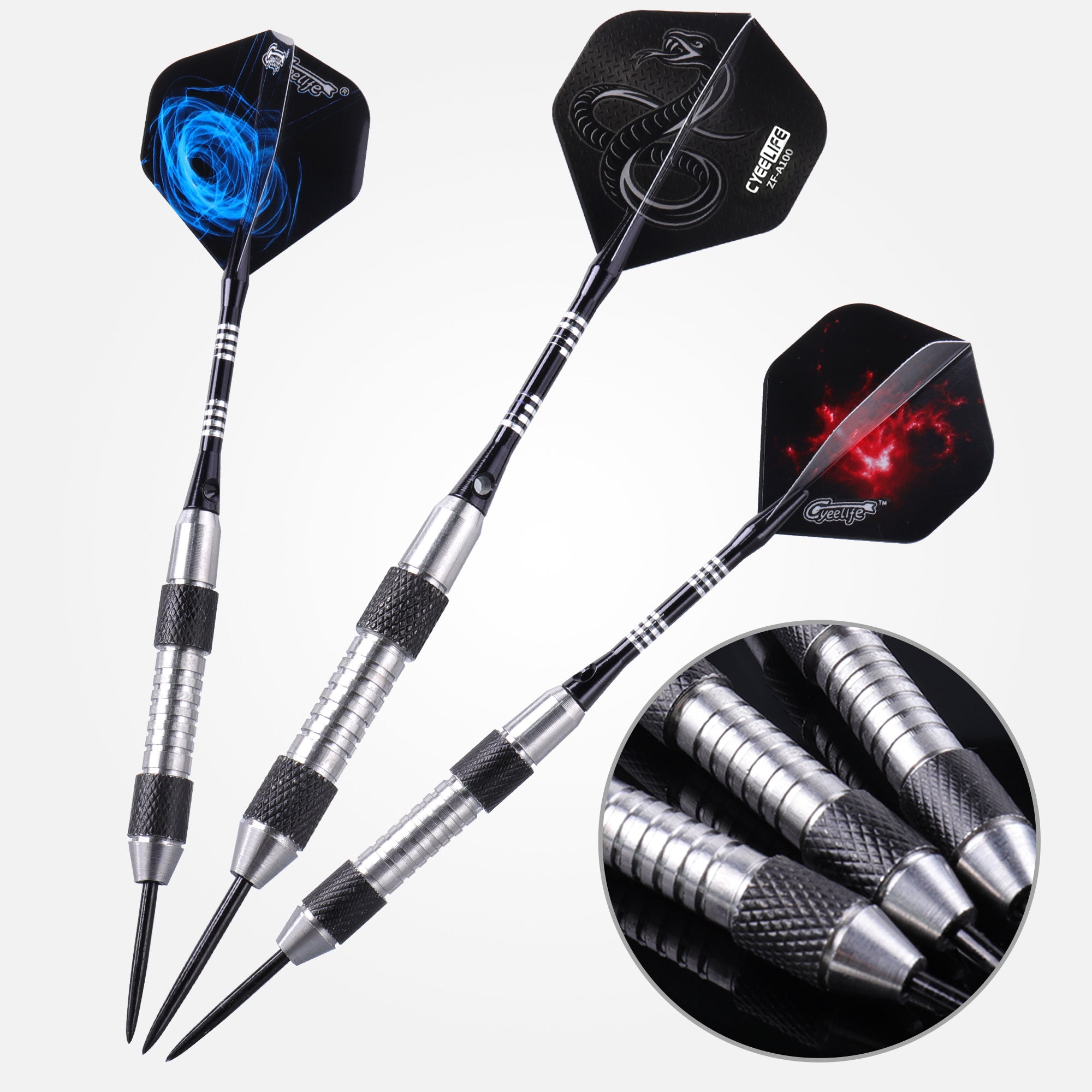 CyeeLife Steel Tip Darts Complete Set With Carry Case - Includes Extra Shafts, Flights & Dart Tool - Perfect For Home Or Pub Play