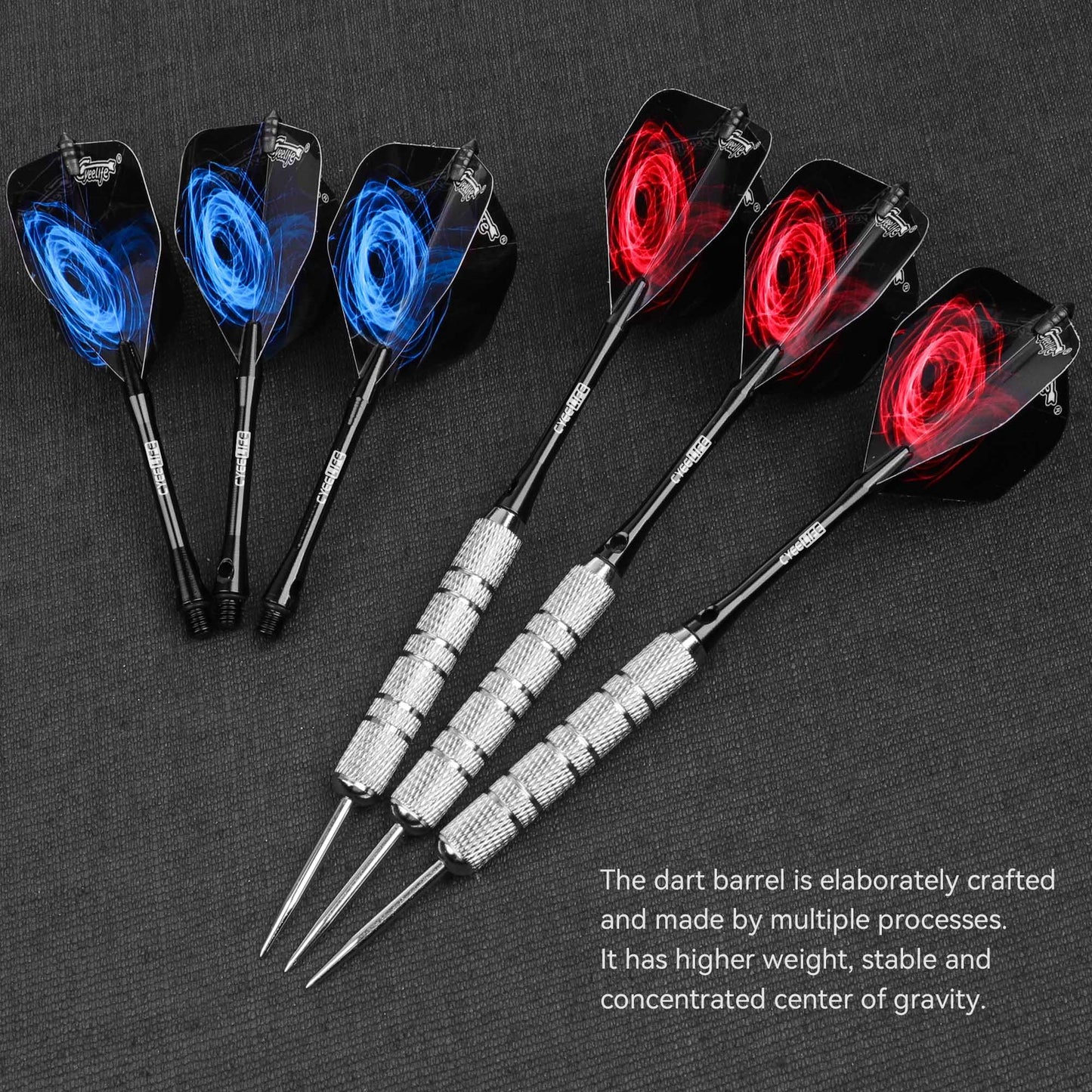 12 Pack Steel Tip Darts, Professional Metal Dart Set with 12 Premium Aluminum Shafts and 4 Style PET Flights and Sharpener,24Grams