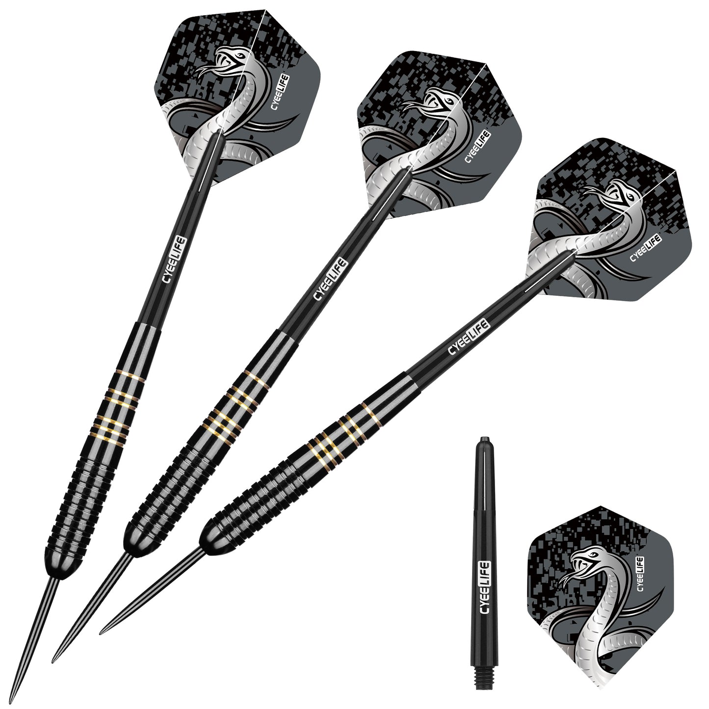ZF08 26g Brass Steel Tip Darts Set of 3, 3 Aluminum + 3 PC Shafts, 6 PTE Flights