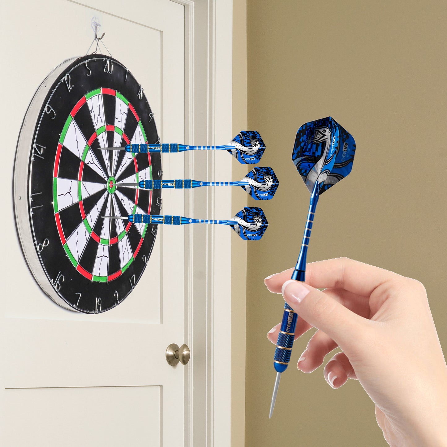 ZF02 24g Brass Steel Tip Darts Set of 3 with Case, 3 Aluminum + 3 PC Shafts, 6 PET Flights, 4 Colors