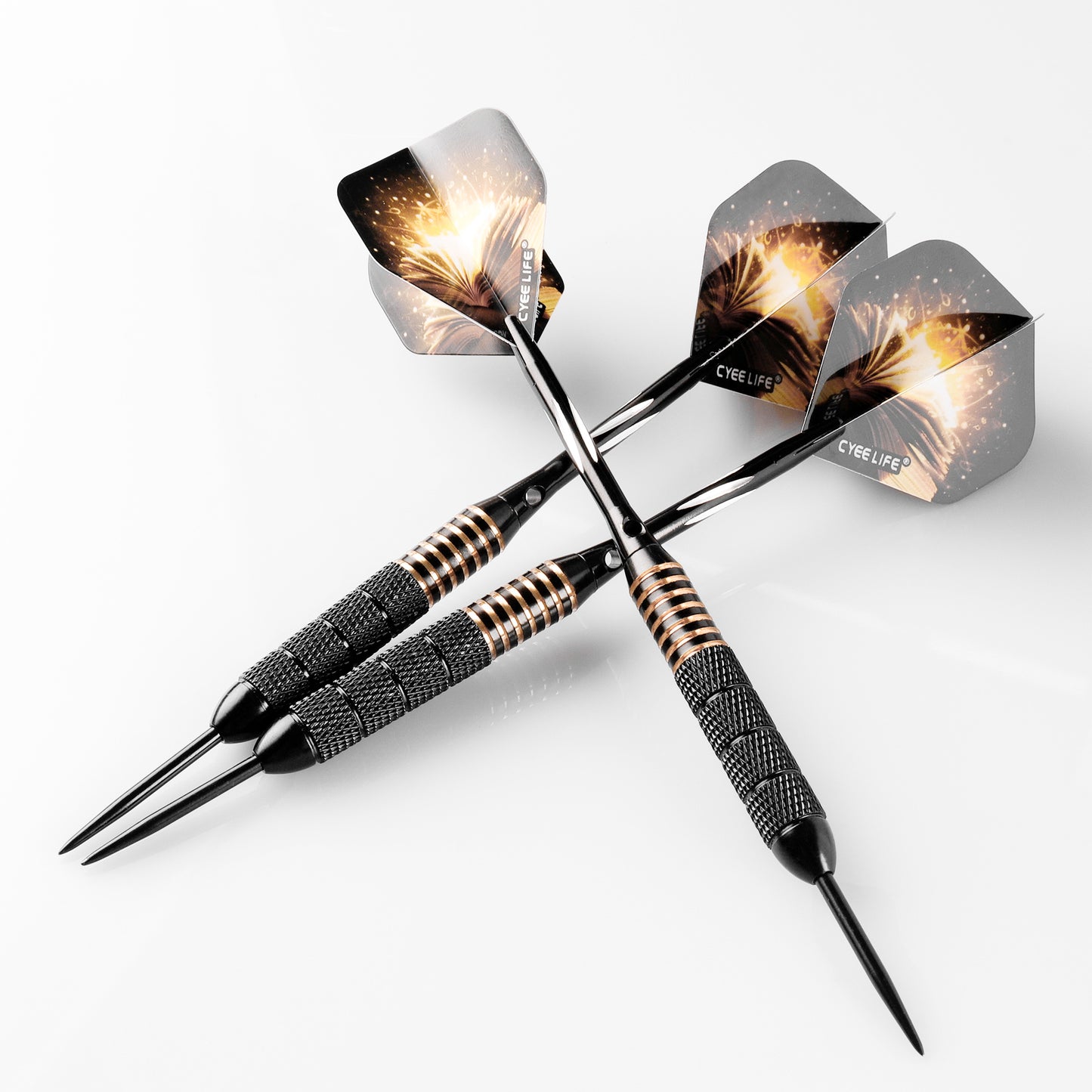 ZF07 26g Brass Steel Tip Darts Set of 3 with Sharpener, 3 Aluminum + 3 PC Shafts, 6 PTE Flights