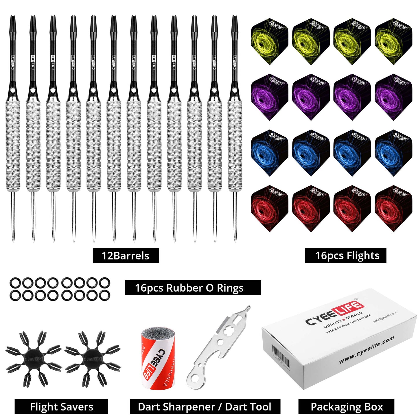 12 Pack Steel Tip Darts, Professional Metal Dart Set with 12 Premium Aluminum Shafts and 4 Style PET Flights and Sharpener,24Grams