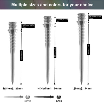 CL02B 2BA Stainless Steel Dart tips For soft tip darts,3pcs Adapter Replacement Points Tool,S/M/L Black/Silver
