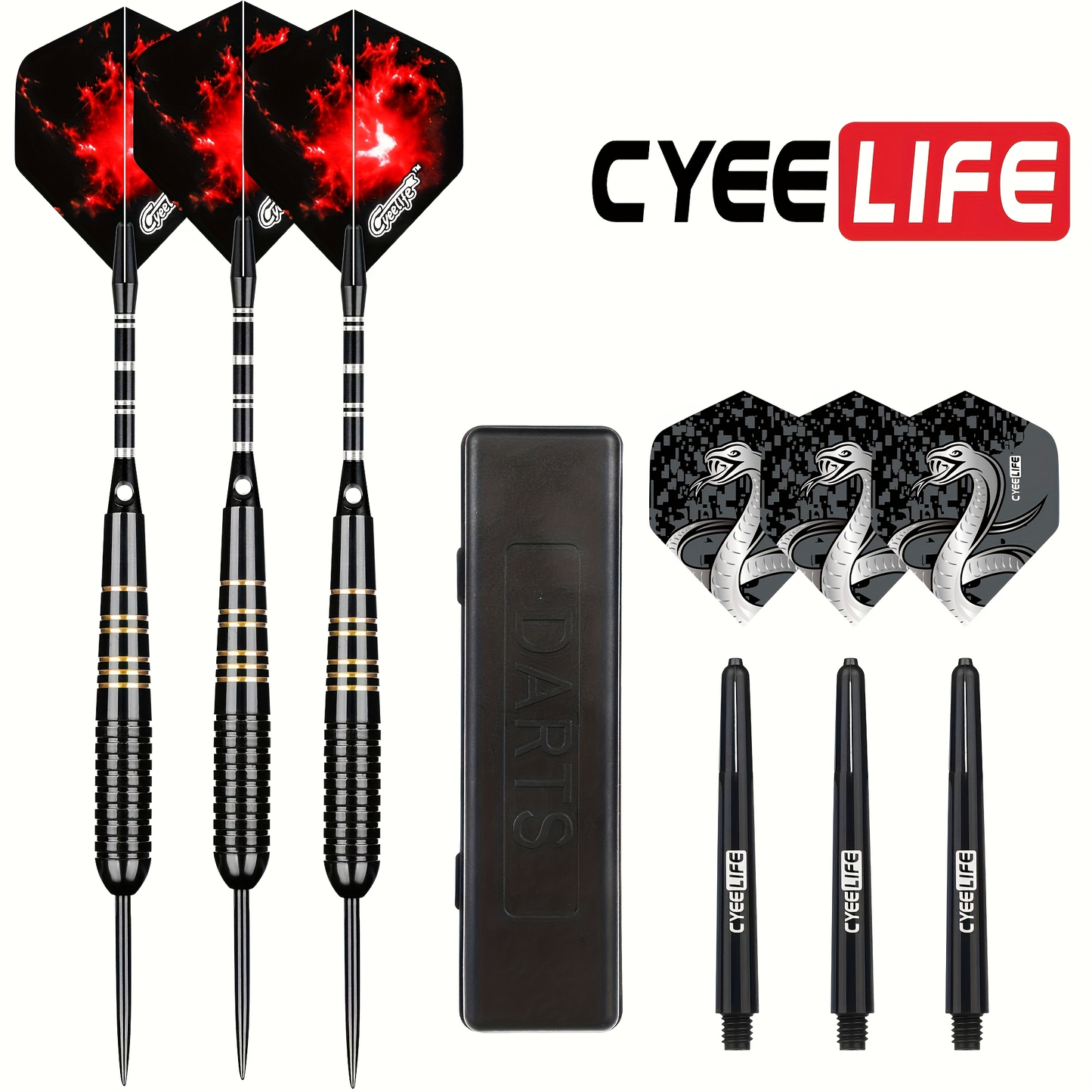 ZF08 26g Brass Steel Tip Darts Set of 3, 3 Aluminum + 3 PC Shafts, 6 PTE Flights