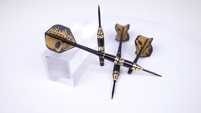 ZF10D 26g Black Brass Steel Tip Darts Set of 3, Integrated Flights, Case & Sharpener, 156mm