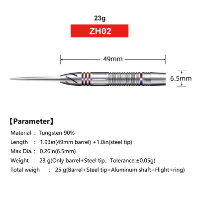 ZH02 23g 90% Professional Tungsten Steel Tip Darts Barrels 3pcs 2BA&2BA,No Accessories parts