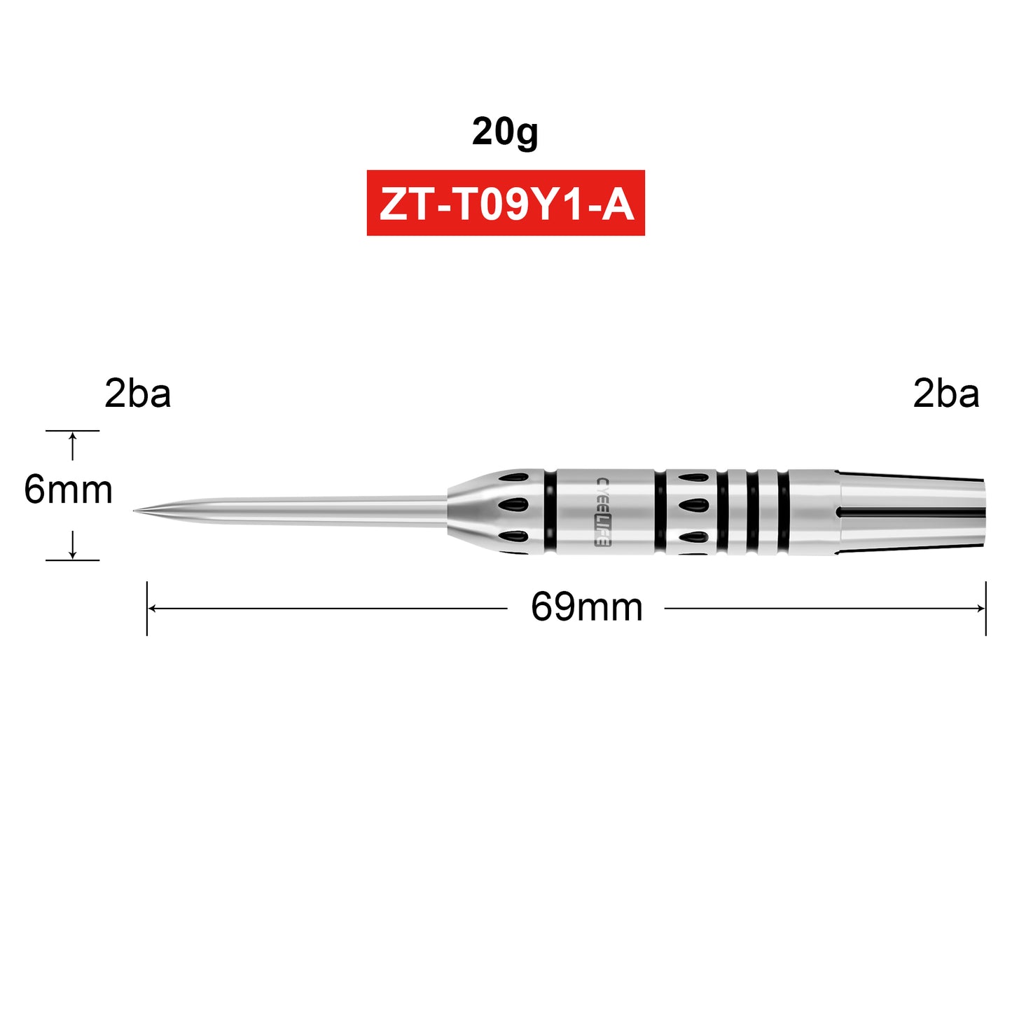ZH09 3pcs 90% Professional Tungsten Steel Tip Darts Barrels 20g 2BA