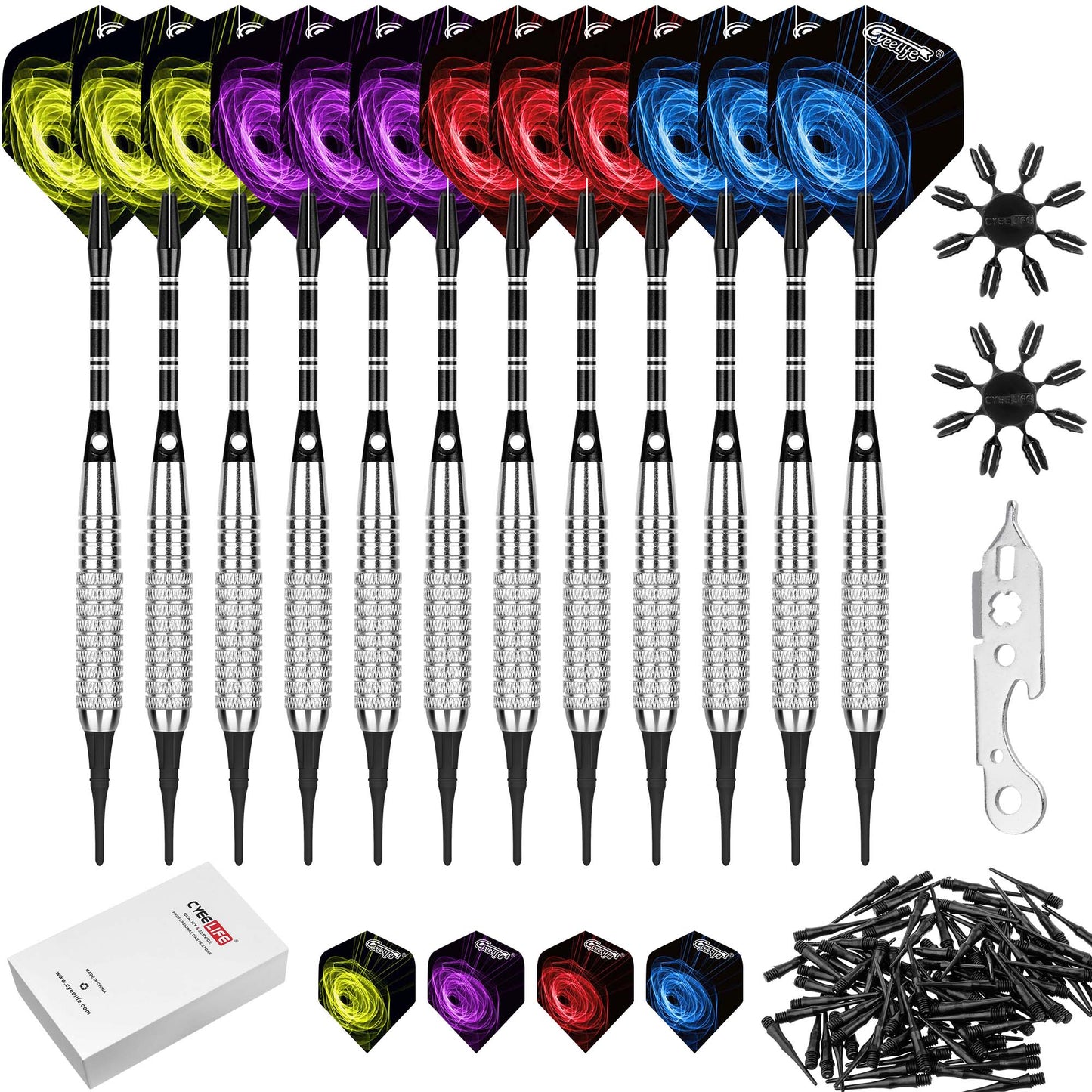 Soft Tip Darts 16/18/20/24g with extra accessories,black/silver