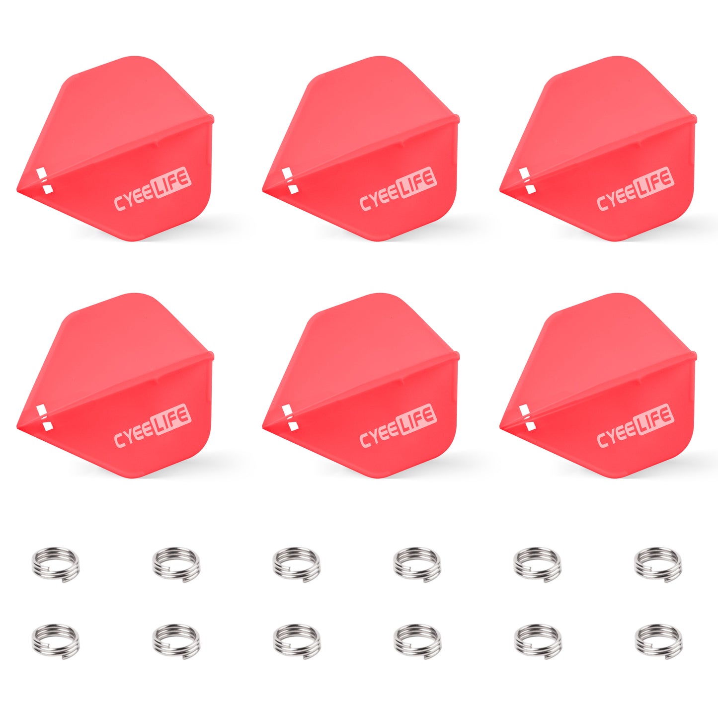 CF04 Dart Flights aus Kunststoff, 6 Stück + 12 O-Ringe aus Metall, Schwarz/Weiß/Blau/Rot