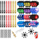 Kit d'accessoires de fléchettes, 36 ailettes de fléchettes + 18 arbres en aluminium + affûteur + outil de fléchettes + 100 anneaux en caoutchouc + 9 protecteurs de vol